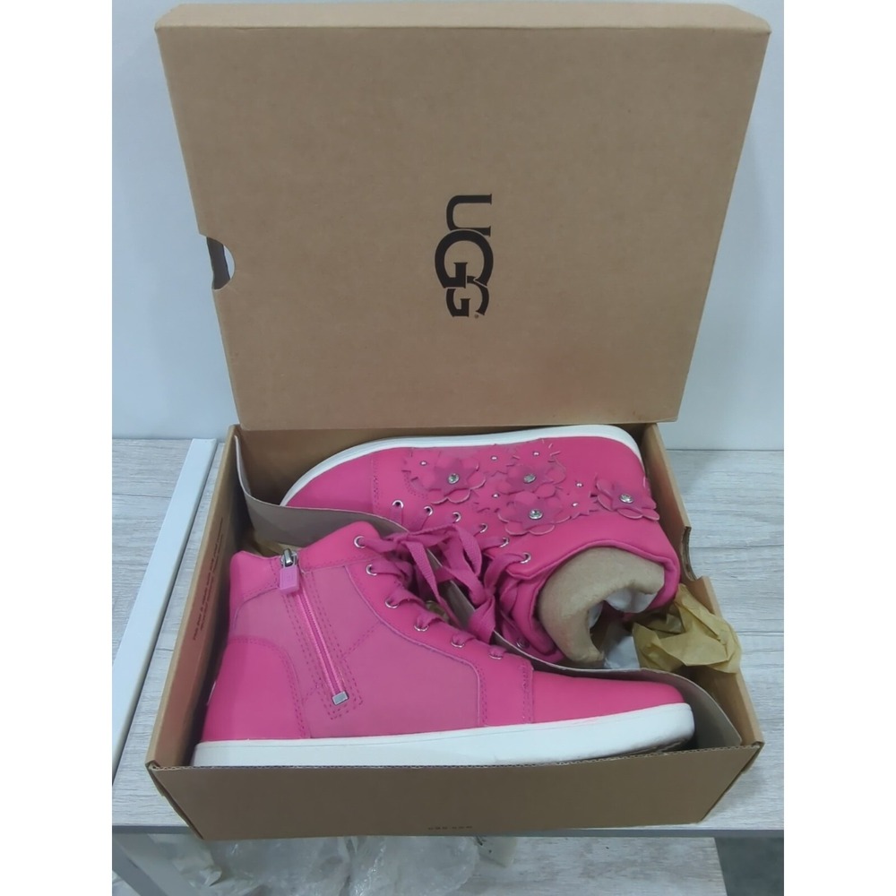 UGG Australia Girls Schyler Petal Pink Leather High Top Sneakers Size 5 1019804K
